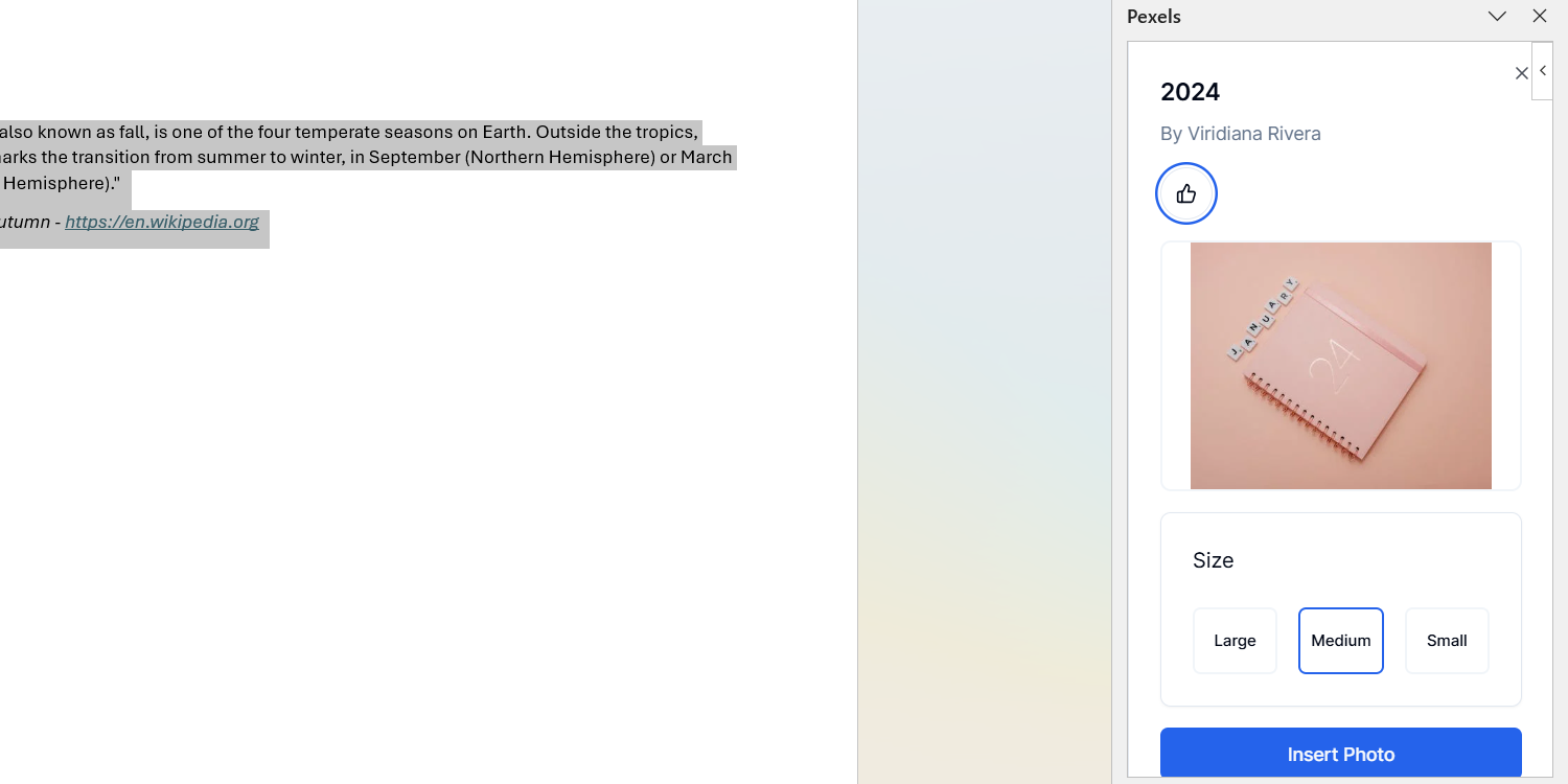 Pexels add-in for Microsoft Word