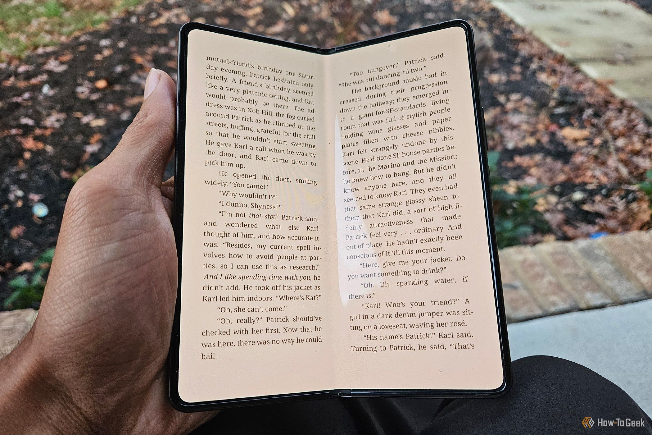 Reading a book on a Galaxy Z Fold 5.