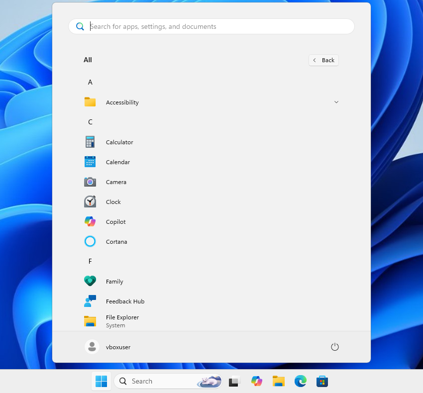 The current Start menu all list on Windows 11.