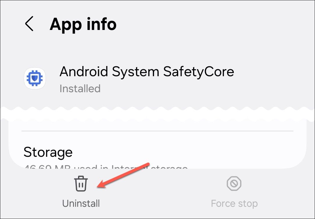 Android System SafetyCore in system settings.