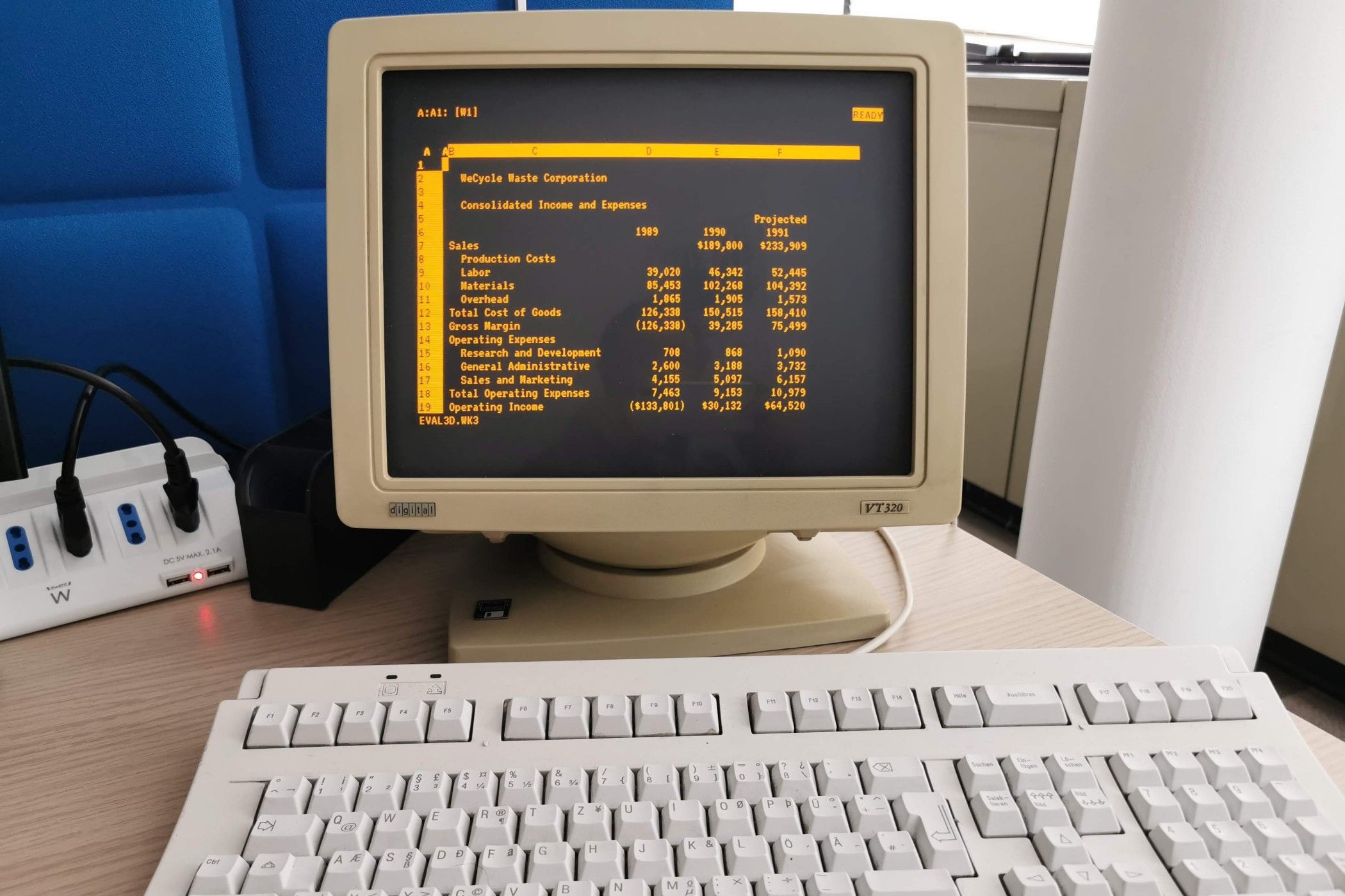 DEC VT320 terminal with Lotus 1-2-3 running.