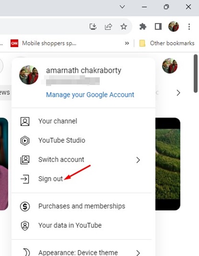 Sign Out of your YouTube Account