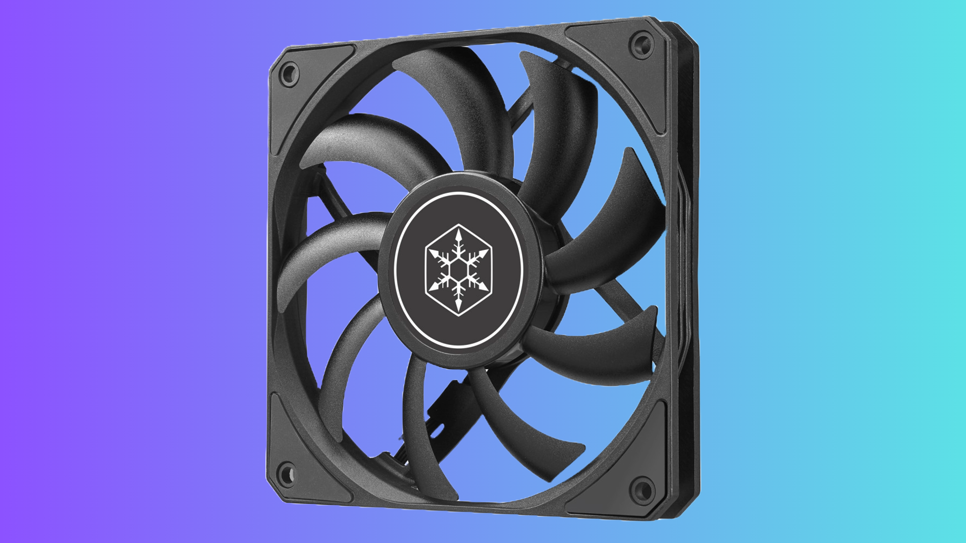 A SilverStone Air Slimmer 120 PC fan against a blue and violet background.