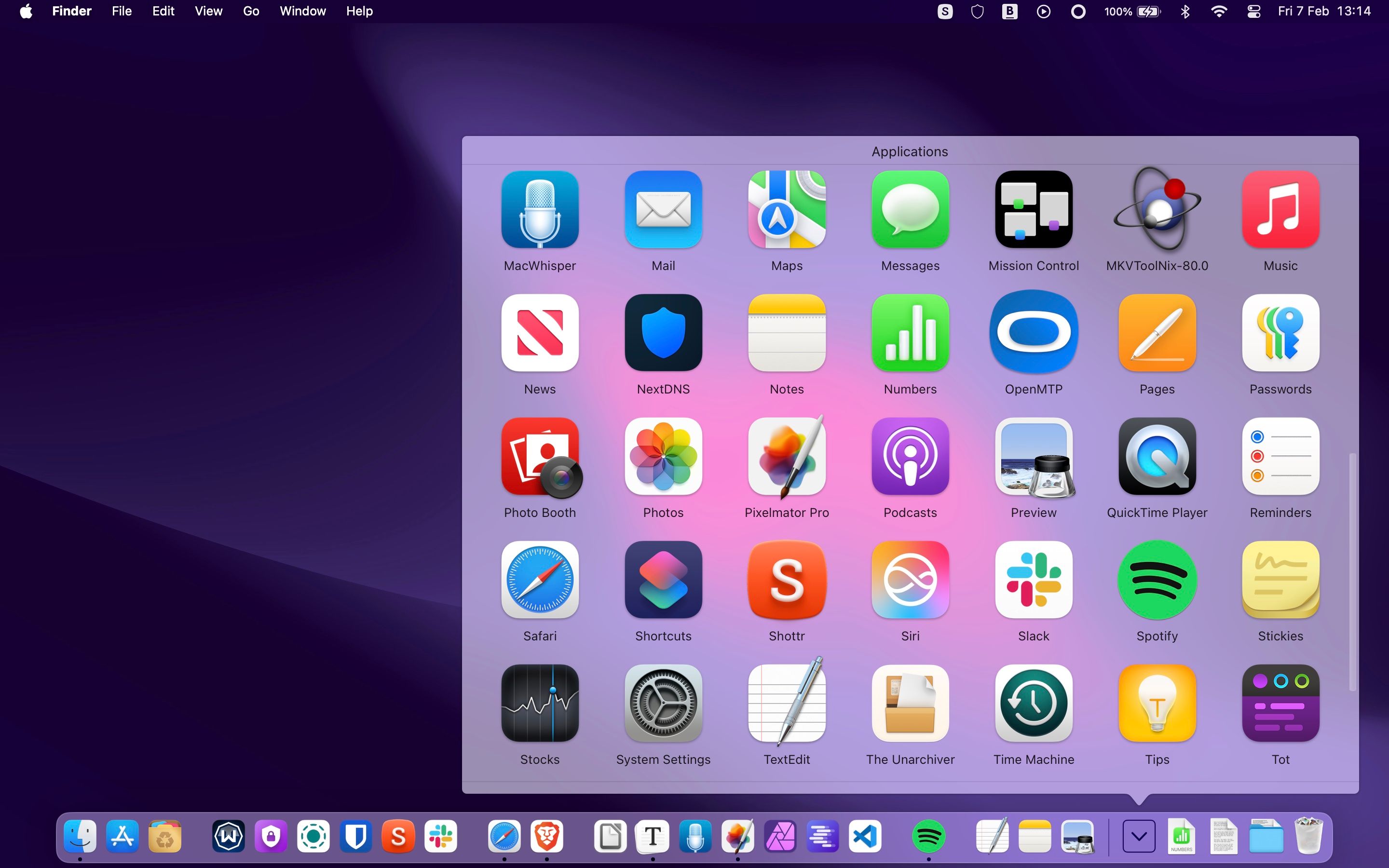 The Applications grid in the Dock.