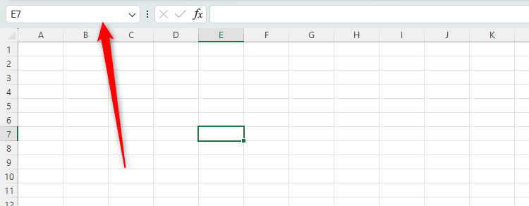 The name box in Microsoft Excel shows E7, since cell E7 is selected.