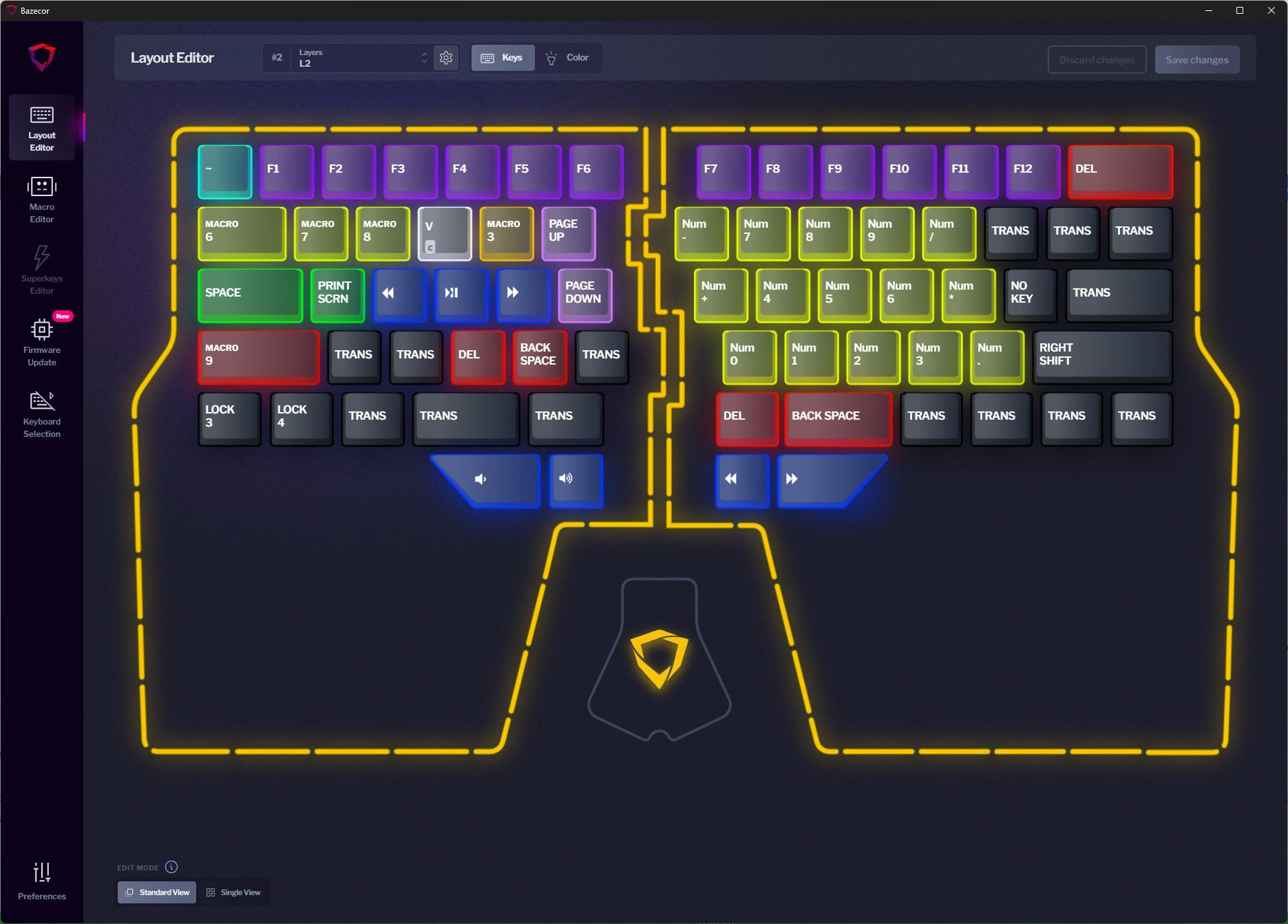 The second layer on my Dygma Raise keyboard to show how it can be programmed to do different things