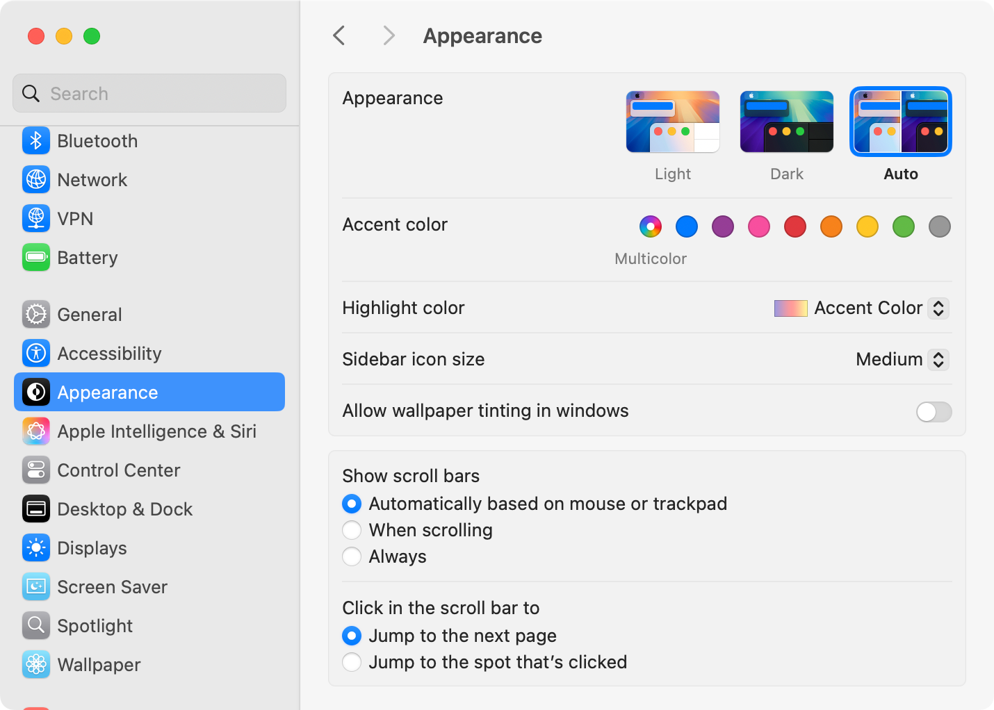 Toggle macOS dark and light mode in Appearance settings.