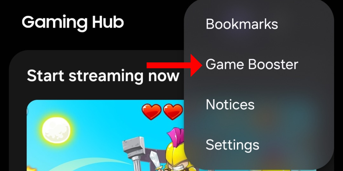 Screenshot of the Game Booster option in Gaming Hub on the Galaxy S25.