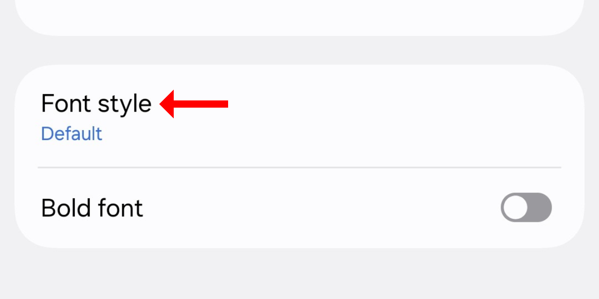 Screenshot of the Font style option in the Display settings menu on the Galaxy S25.
