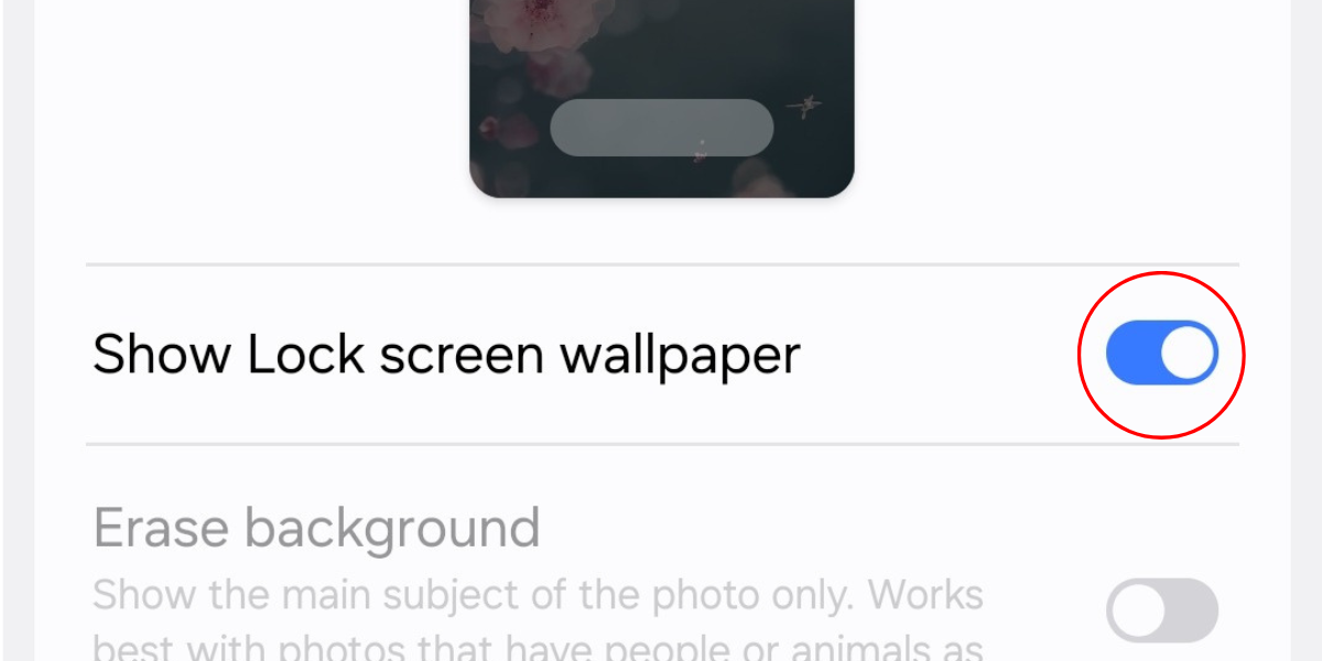 Screenshot of the Show Lock screen wallpaper option in the settings menu on the Galaxy S25.
