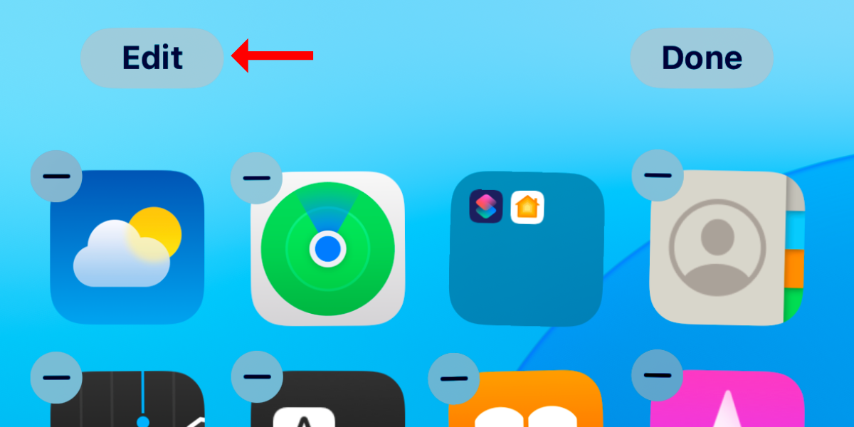 Screenshot of the edit button on the home screen of an iPhone.