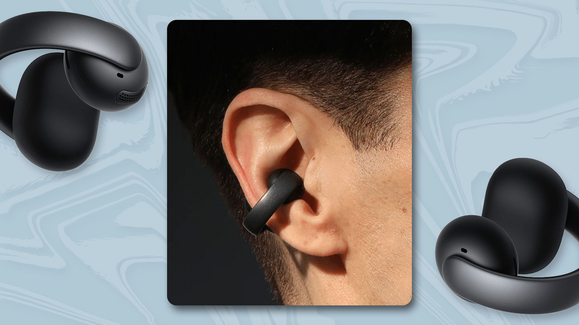 Illustration of Anker Soundcore AeroClip Clip-On earbuds.