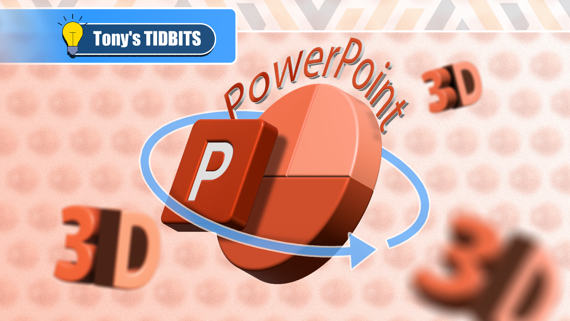 3D PowerPoint logo with some 3D icons around it.