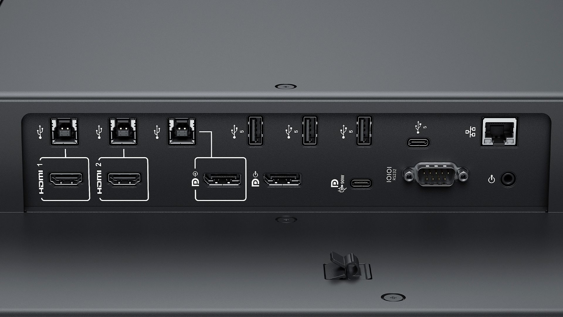 Port selection on the side of the Dell Pro 75 Plus 4K Touch Monitor.