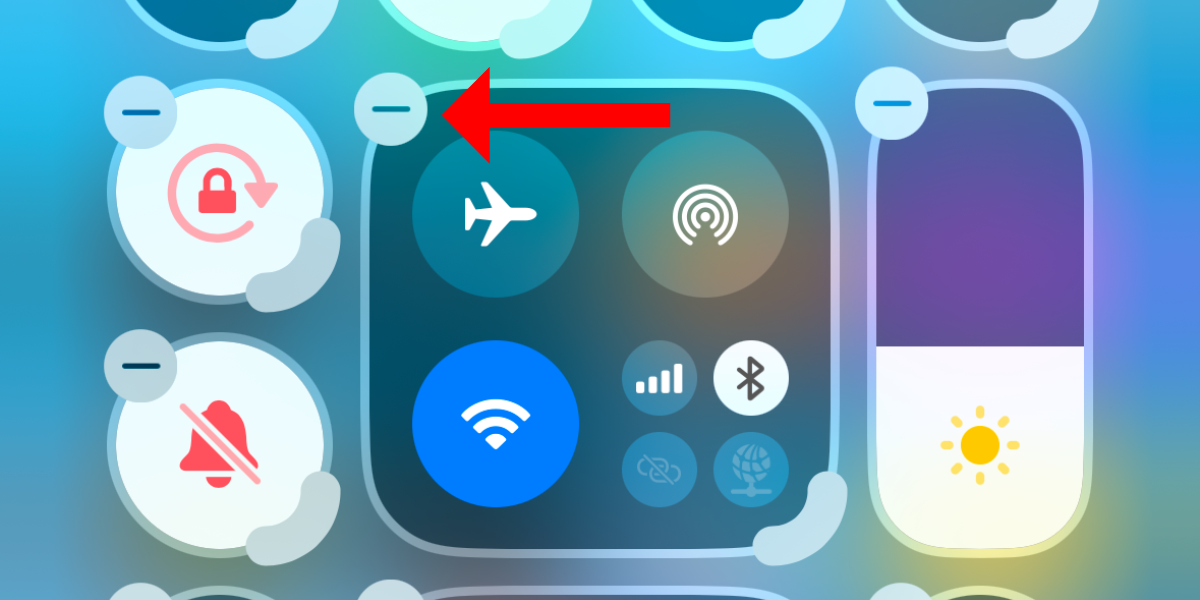 Minus button at the top left of a Control Center tile in iOS 18.