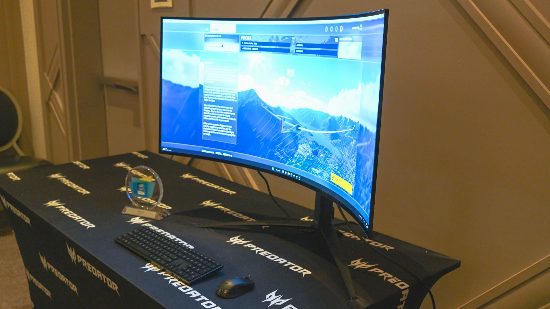 Ultrawide monitor placed on a table.