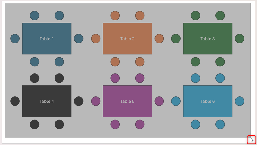 A floor plan on a PowerPoint slide, with all items selected via the Select cursor.