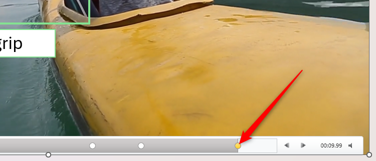 A video bookmark in PowerPoint has turned yellow to indicate that it is selected.