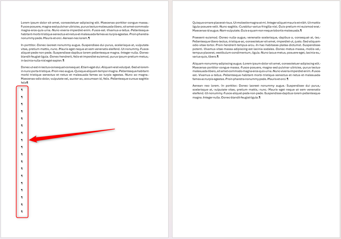 A Word document with two pages separated by several paragraph markers.