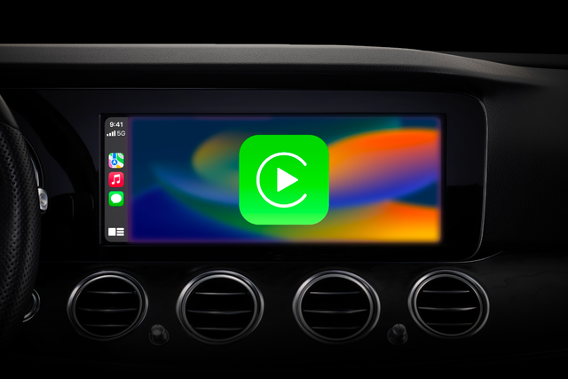 Apple CarPlay logo on a car's center console.