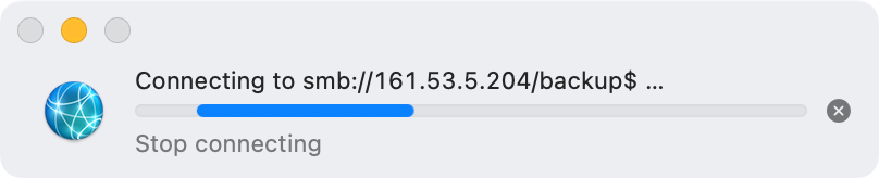 macOS displaying the progress indicator when connecting to an SMB server.