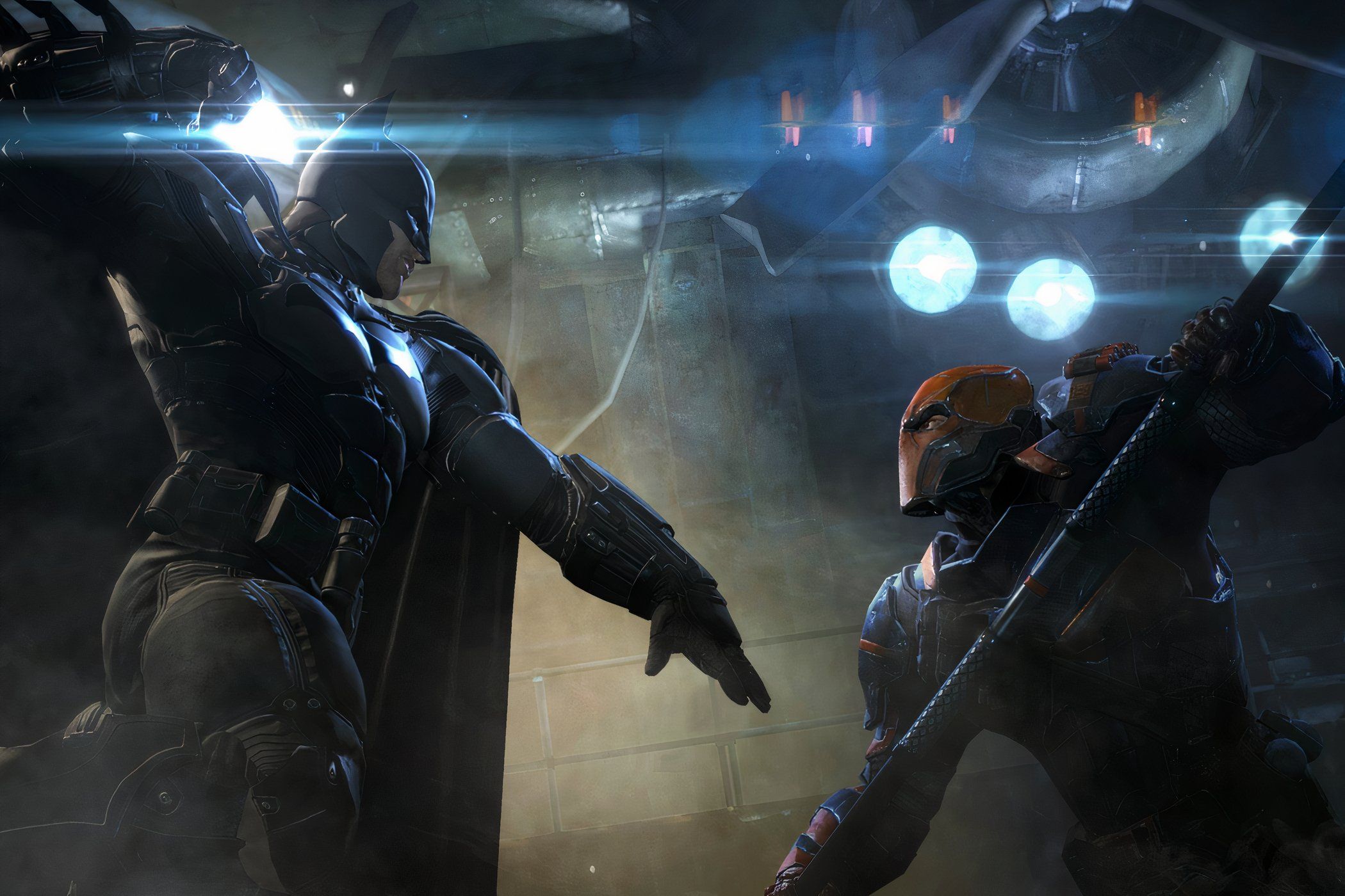 Batman Arkham Origins Fighting Deadshot, about to punch the villain in the face.