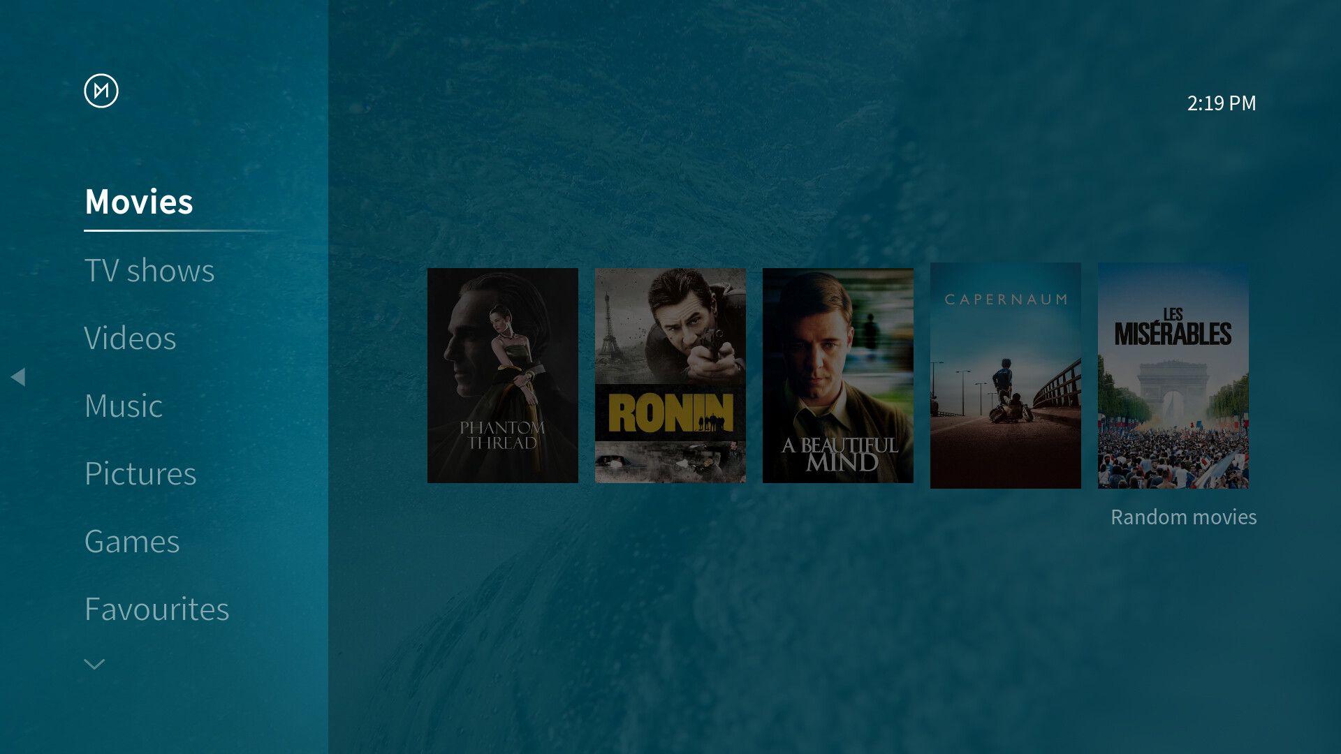 Screenshot showing the custom Kodi skin for OSMC.