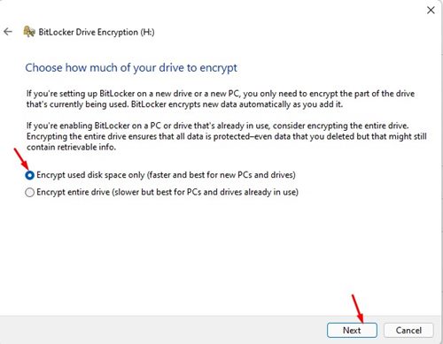 Encrypt used disk space only