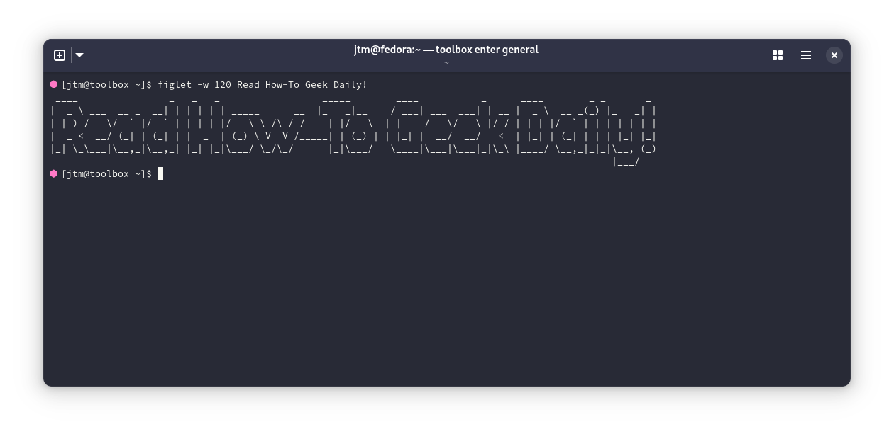 Output of figlet printing Read How-To Geek in a Linux terminal