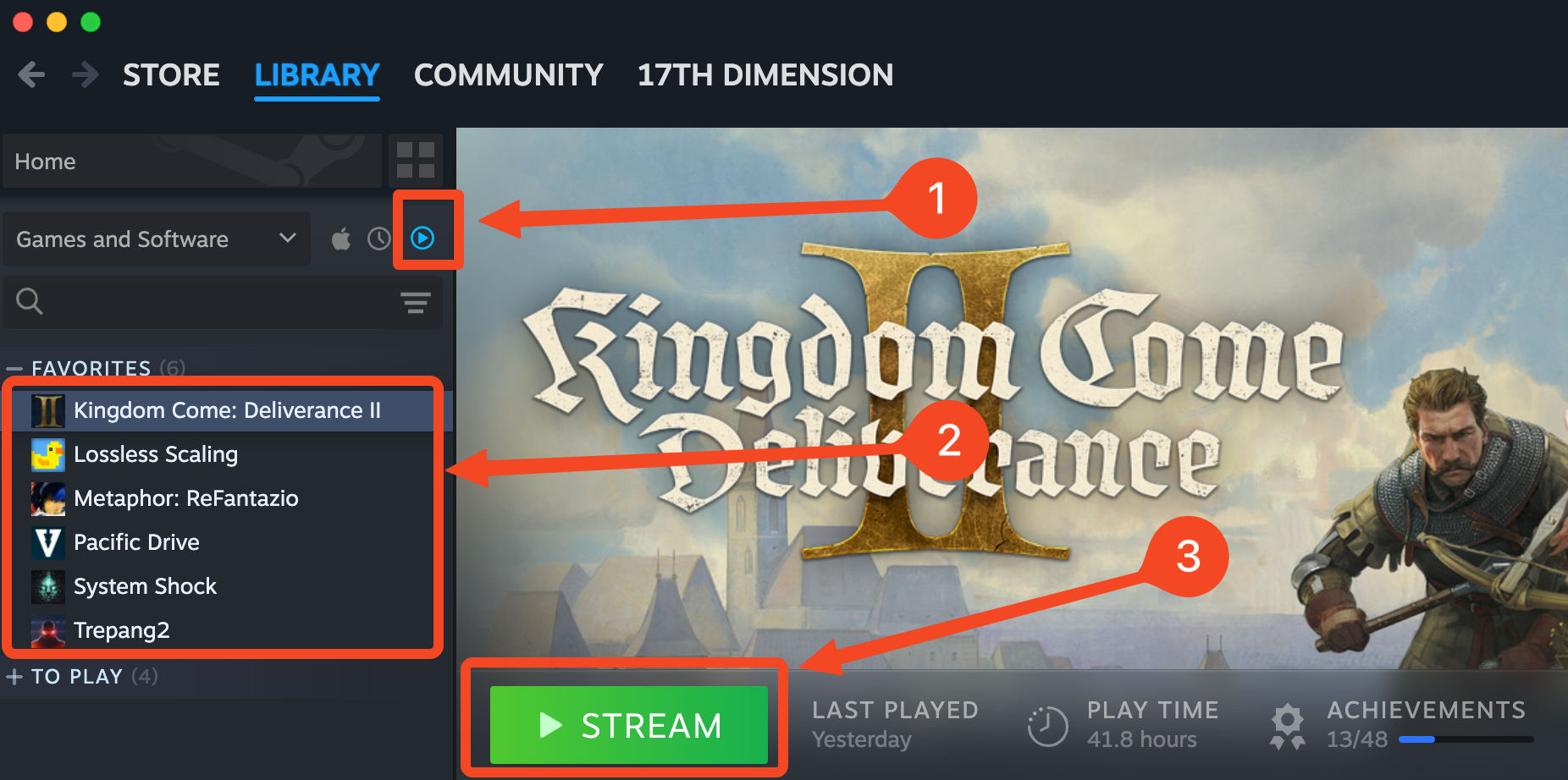 Kingdom Come Deliverance 2 shown in Steam library.