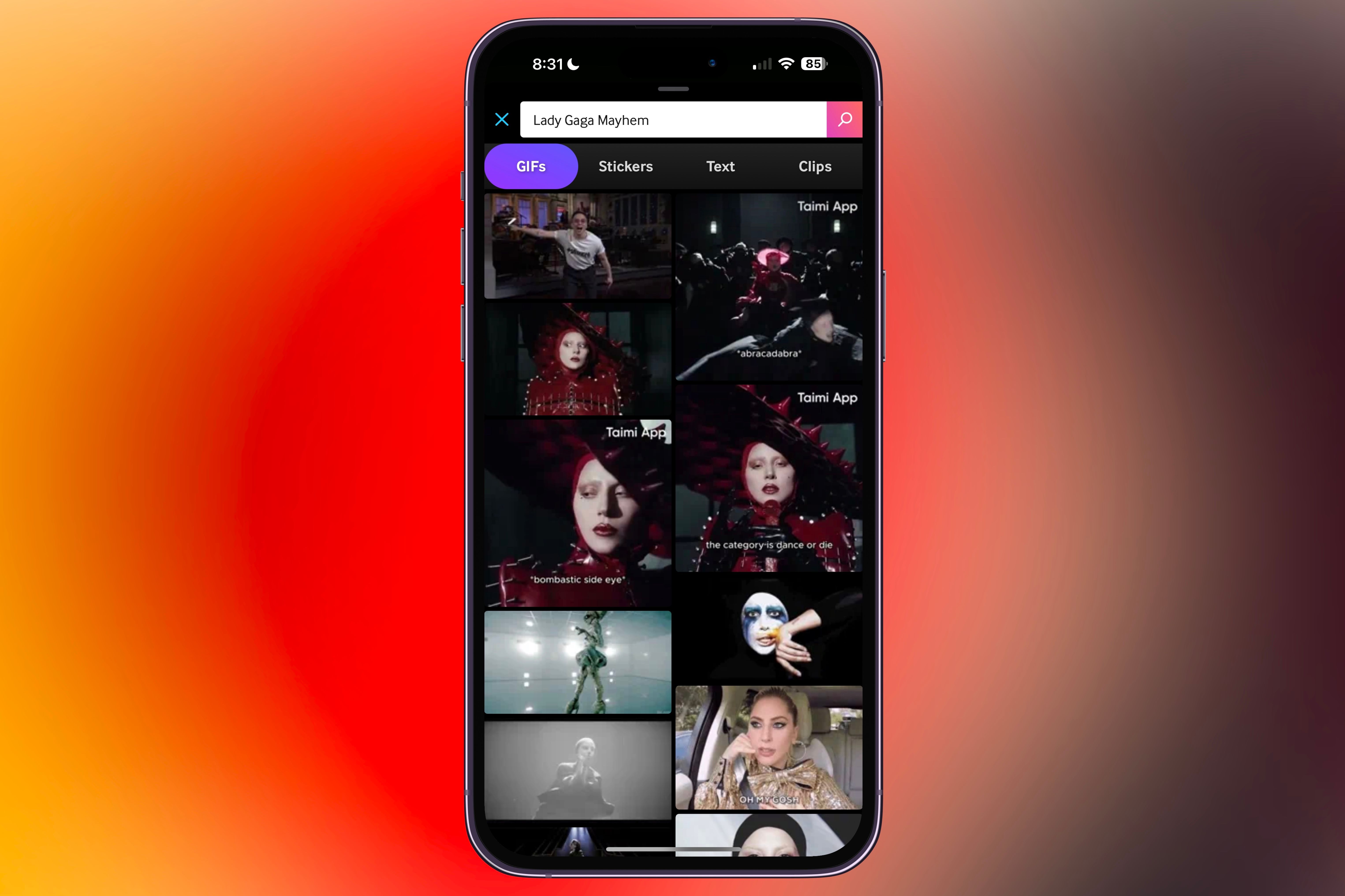 Lady Gaga MAYHEM GIFs in the GIPHY iMessage app on iPhone.