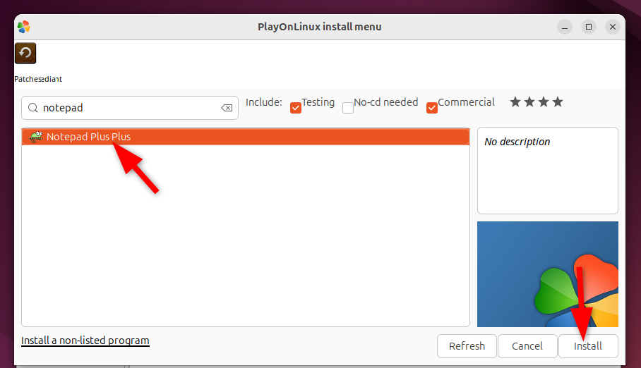 Installing Notepad Plus Plus Windows Application on PlayOnLinux.