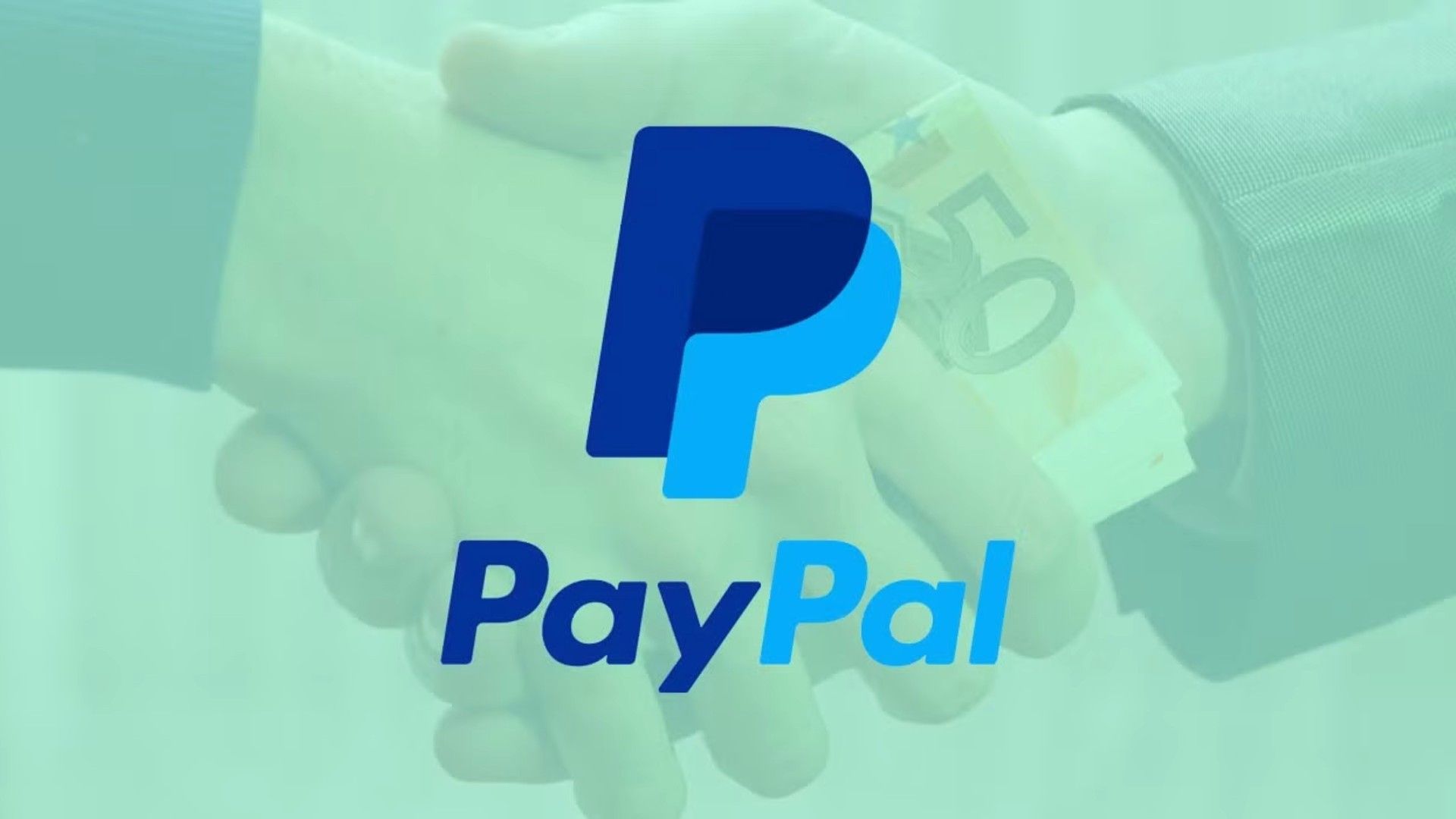 Two hands shaking with money behind a PayPal logo