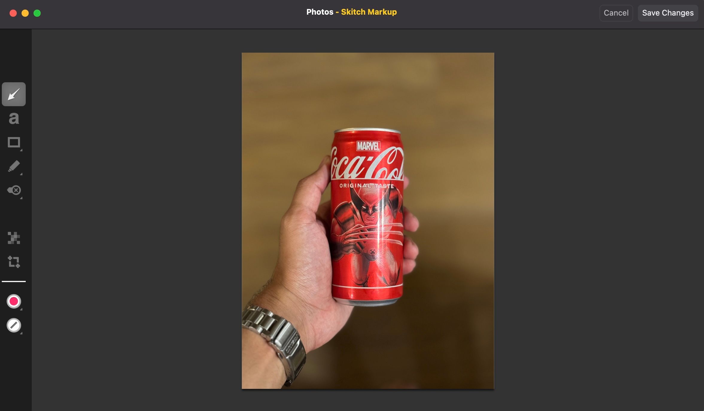 Using Skitch to mark up photos in macOS Photos app.