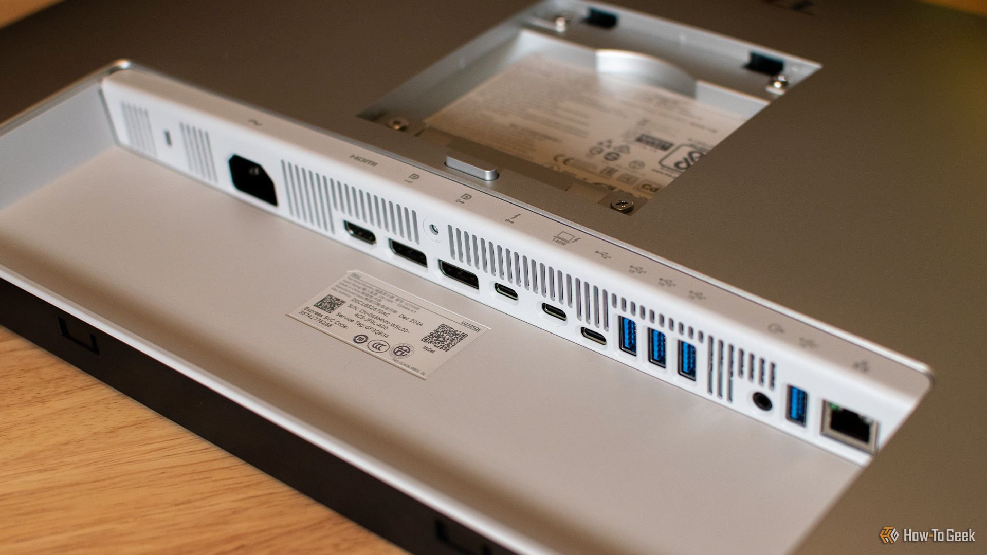 Port selection on the underside of a Dell Ultrasharp 27 Thunderbolt Hub monitor-1