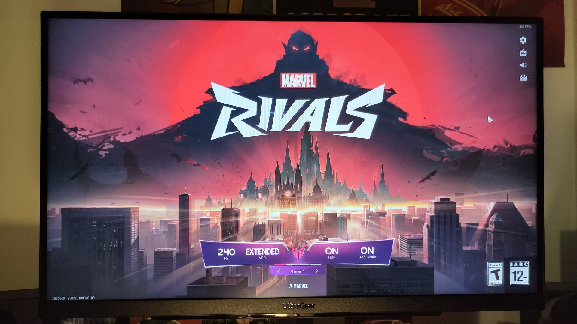 A 240Hz LG UltraGear monitor with 'Marvel Rivals' running on it.