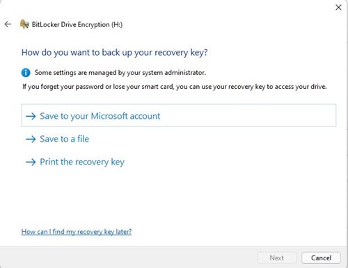 save the recovery key