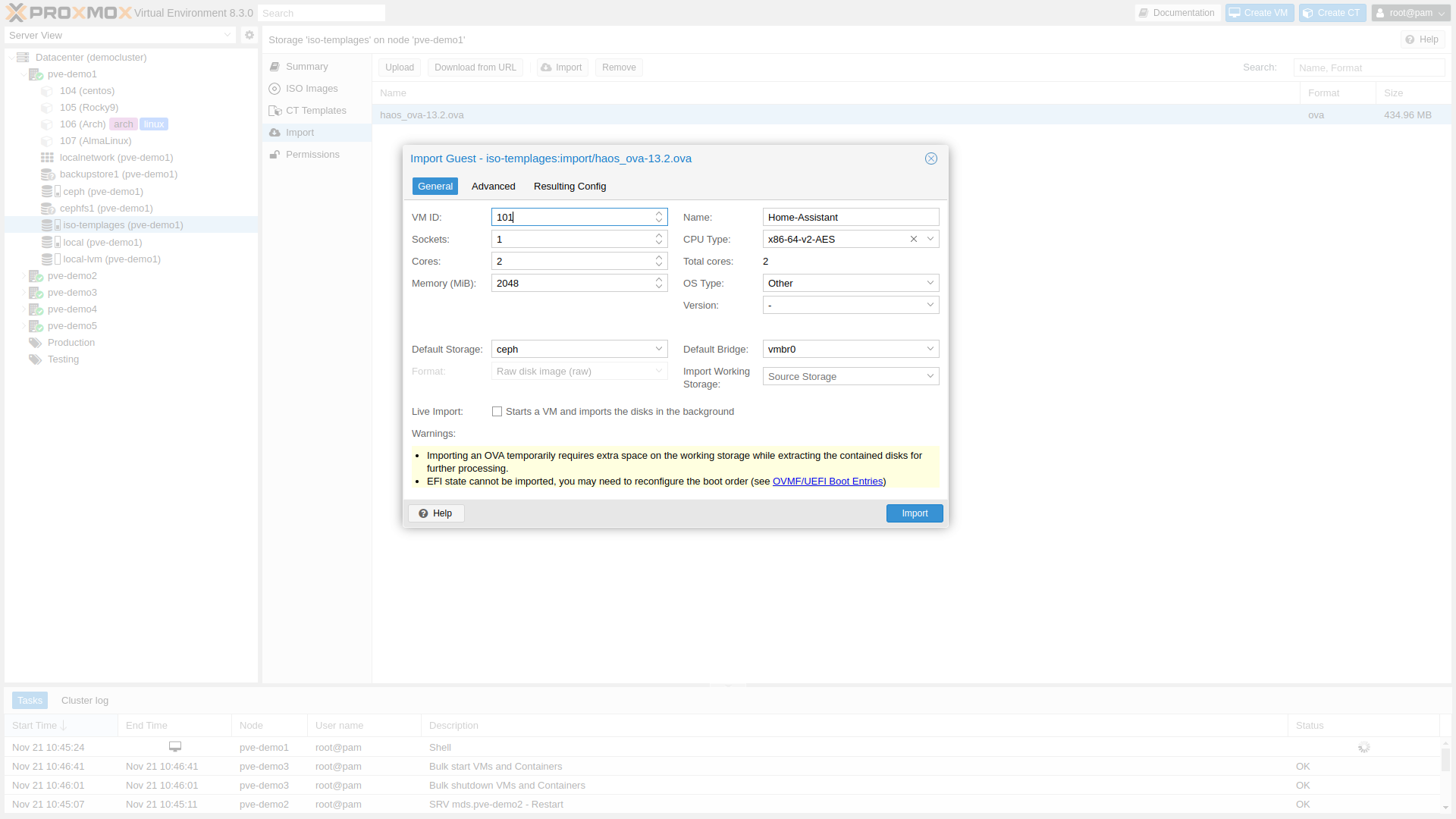 Screenshot showing ProxMox-VE-8-3.