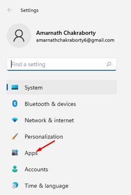 click on the Apps option
