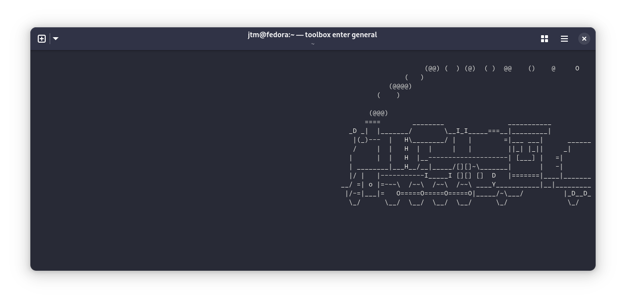 The sl typo train running in a linux terminal.