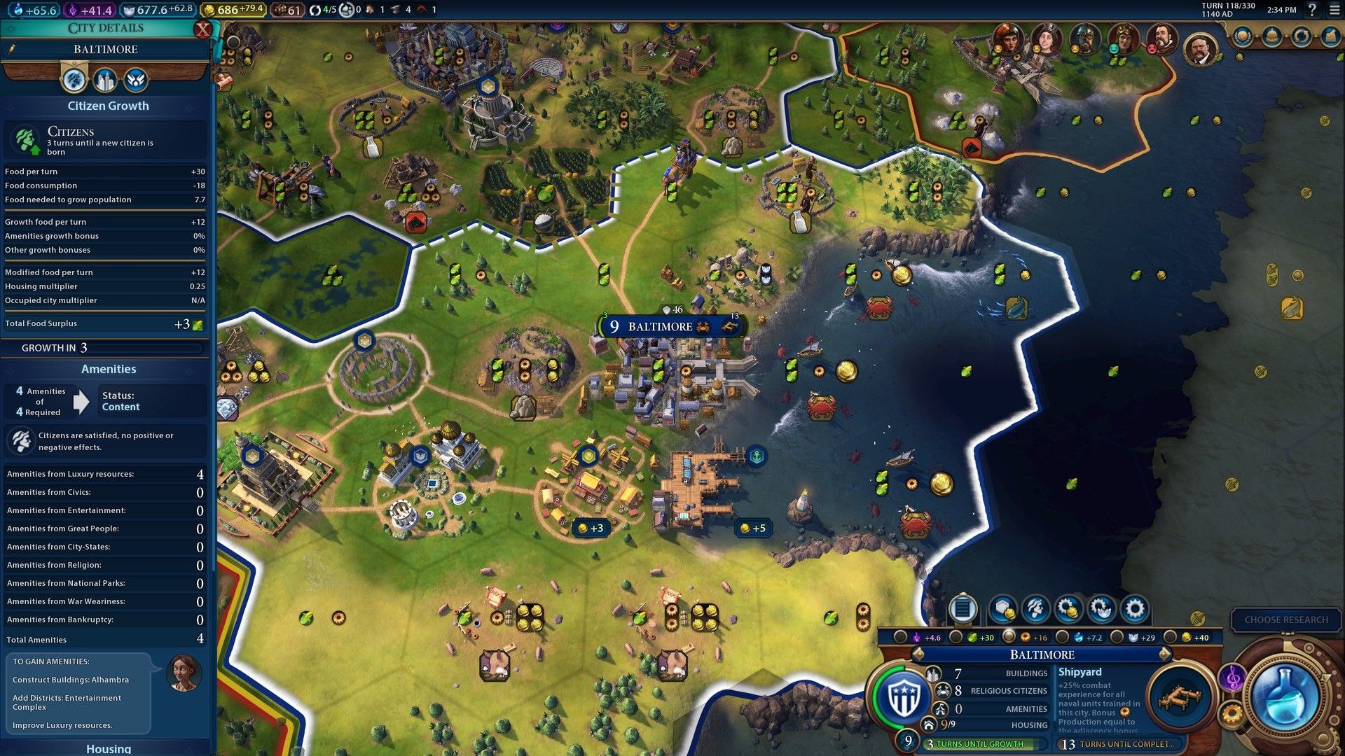 Steam screenshot of the Civilization VI game board