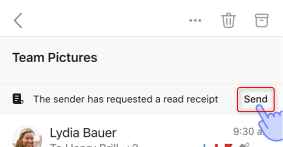 The option to send a read receipt in the Microsoft Office mobile app.