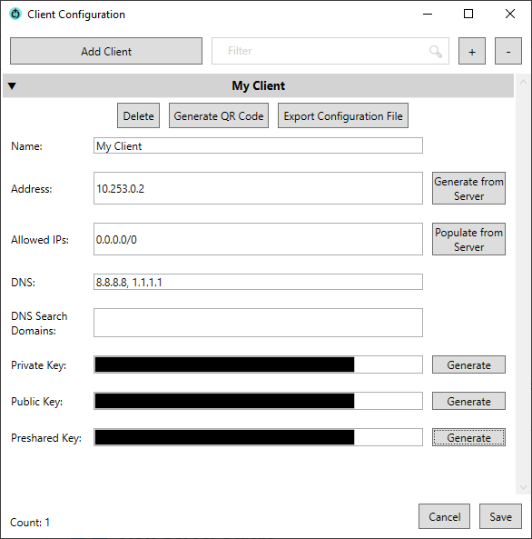 Wg Server for Windows Client Settings